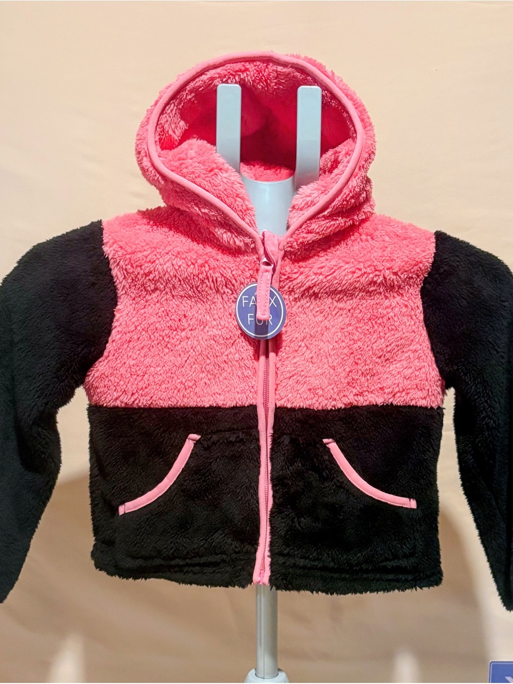 Weather Club Kids Pink & Black Fleece Hooded Jacket